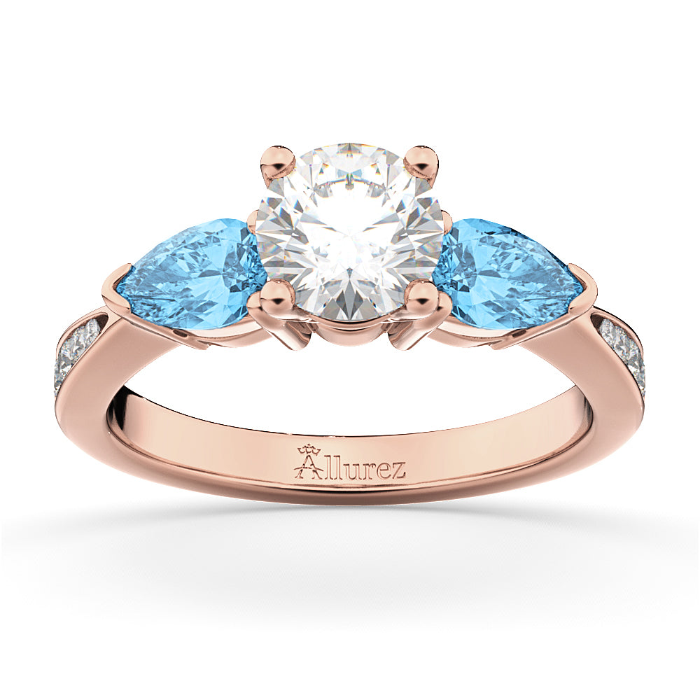 Round Diamond & Pear Blue Topaz Engagement Ring 14k Rose Gold (1.29ct)