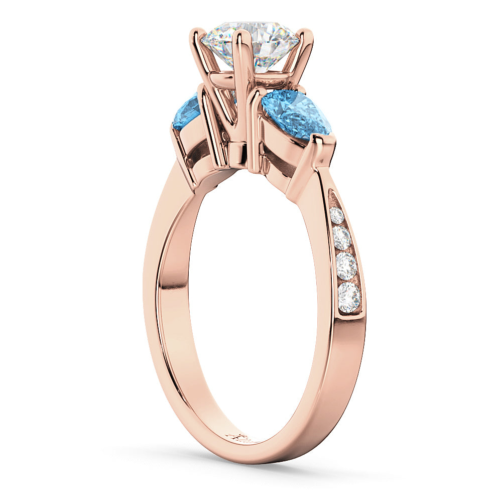 Round Diamond & Pear Blue Topaz Engagement Ring 14k Rose Gold (1.29ct)