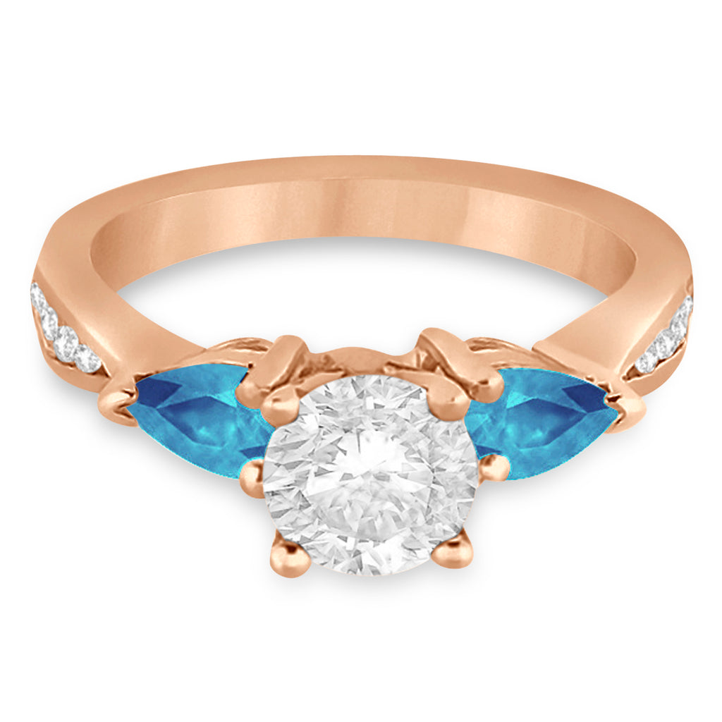 Round Diamond & Pear Blue Topaz Engagement Ring 14k Rose Gold (1.29ct)