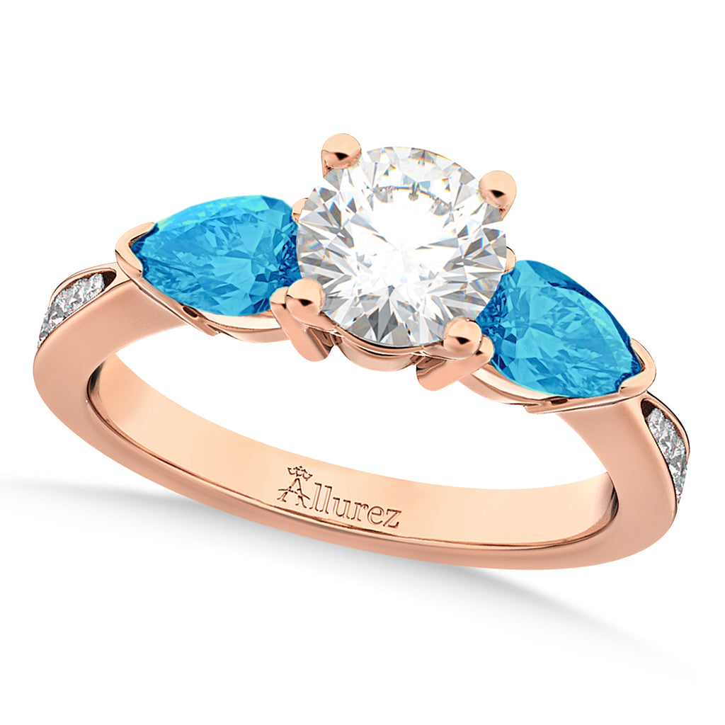 Round Diamond & Pear Blue Topaz Engagement Ring 18k Rose Gold (1.29ct)