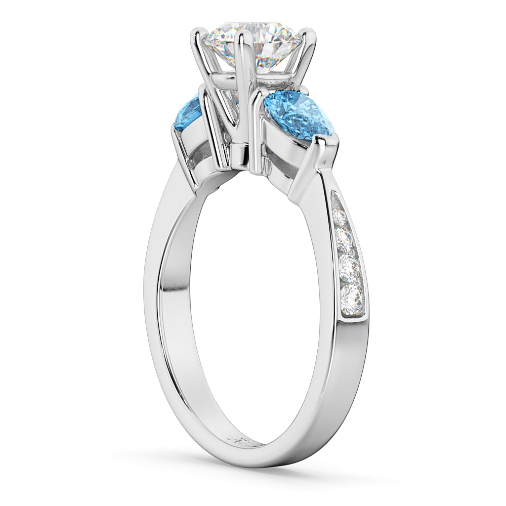 Round Diamond & Pear Blue Topaz Engagement Ring 18k White Gold (1.29ct)