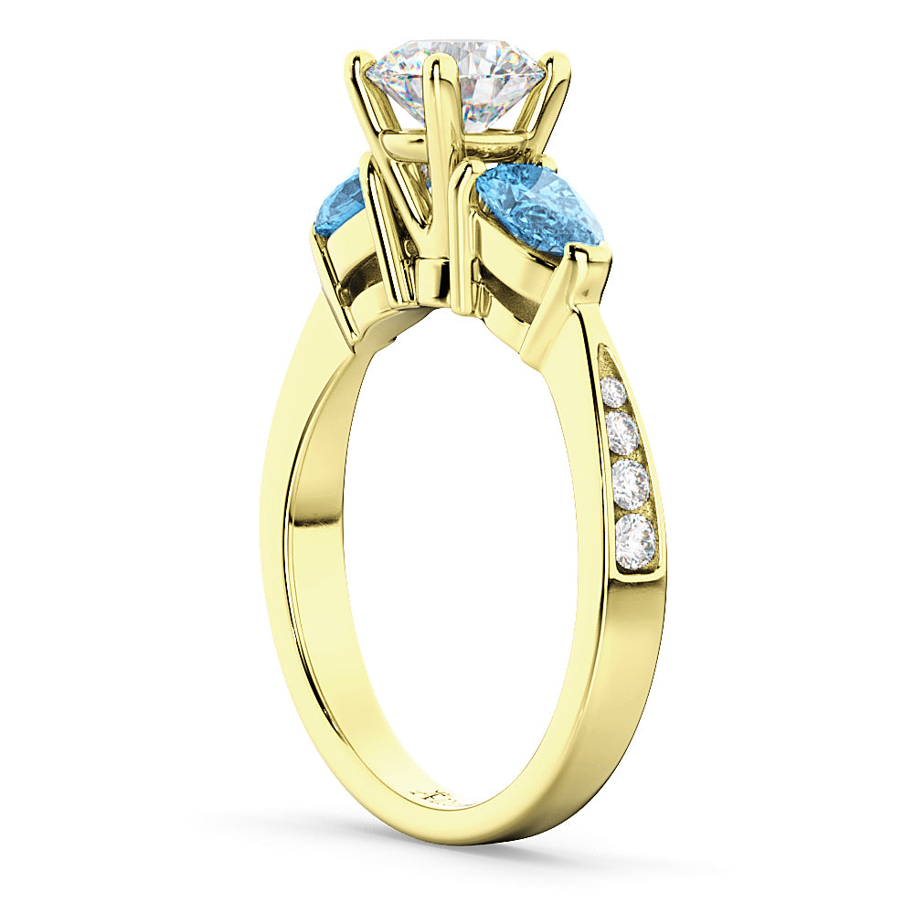 Round Diamond & Pear Blue Topaz Engagement Ring 18k Yellow Gold (1.29ct)