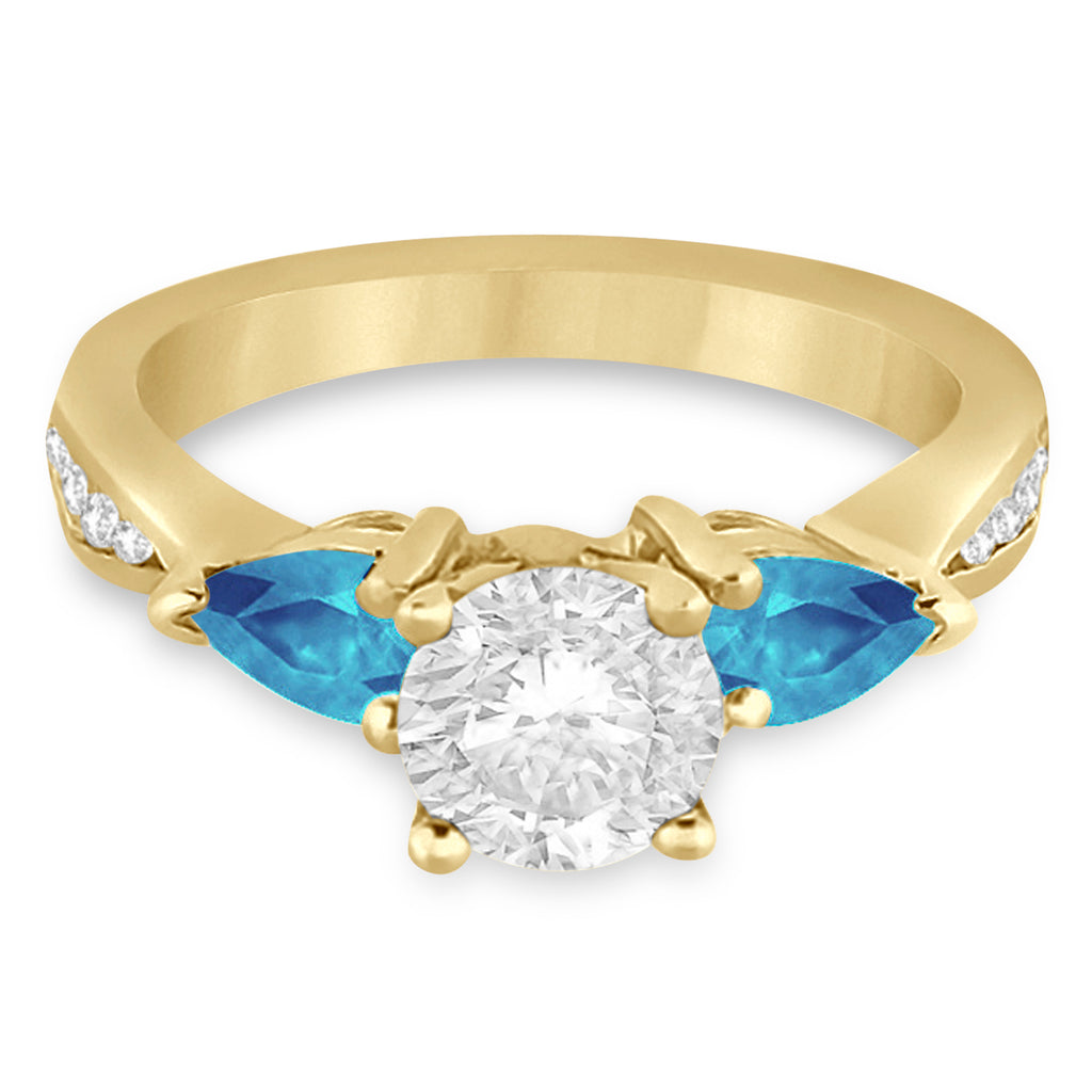 Round Diamond & Pear Blue Topaz Engagement Ring 18k Yellow Gold (1.29ct)