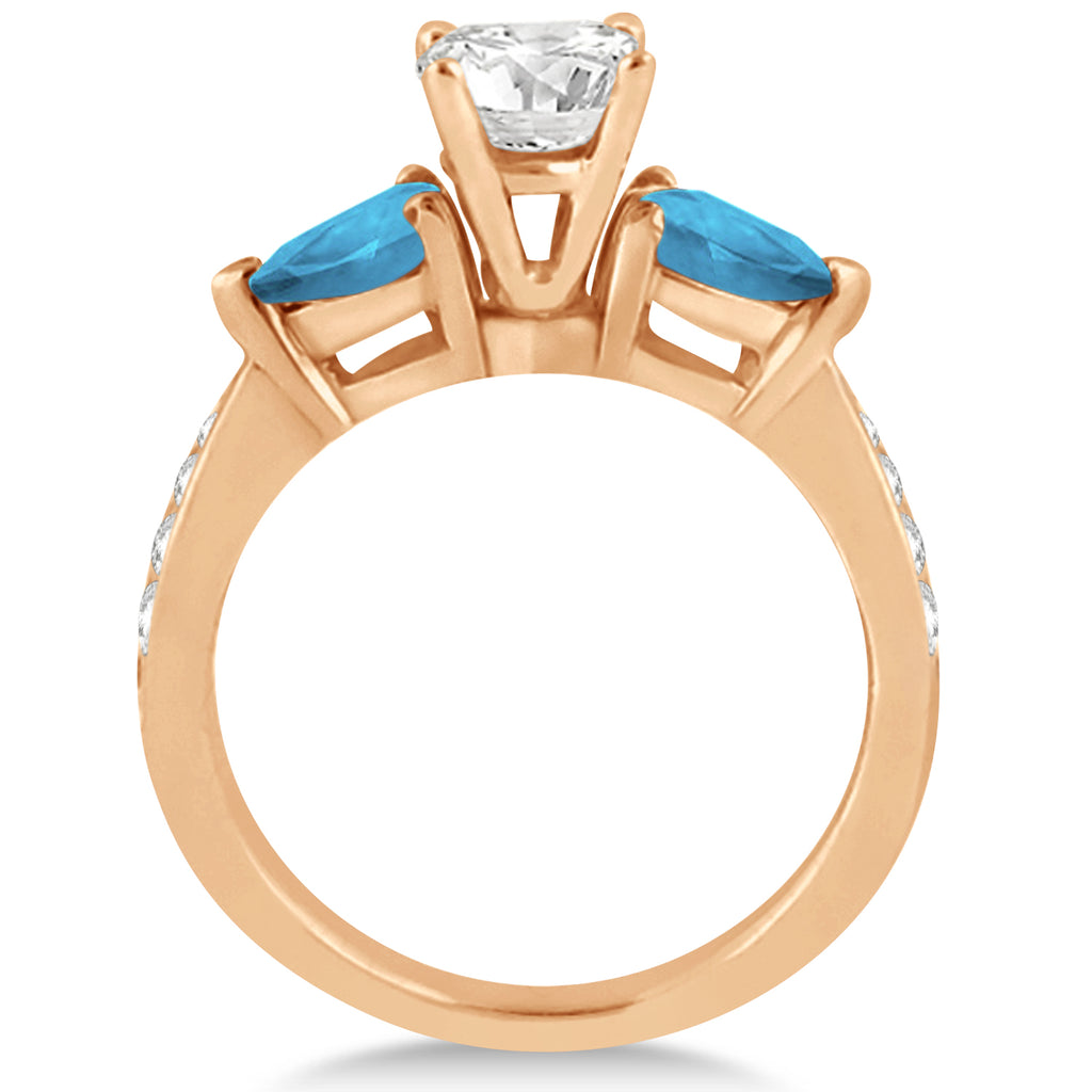 Cushion Diamond & Pear Blue Topaz Engagement Ring 14k Rose Gold (1.79ct)