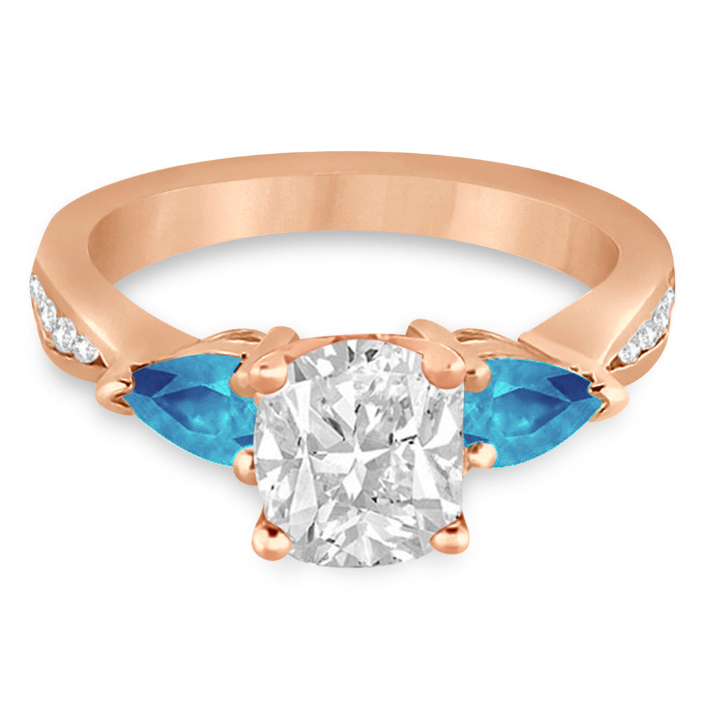 Cushion Diamond & Pear Blue Topaz Engagement Ring 14k Rose Gold (1.79ct)