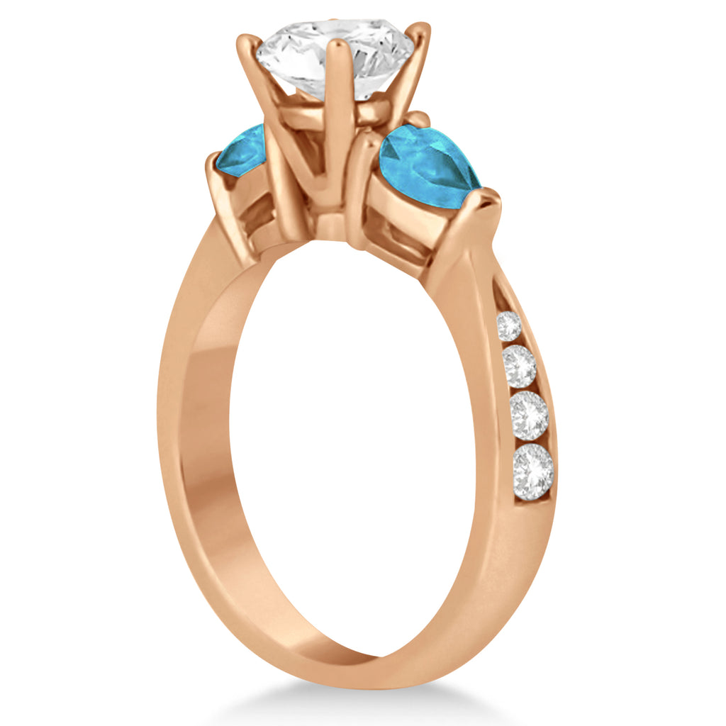 Cushion Diamond & Pear Blue Topaz Engagement Ring 18k Rose Gold (1.79ct)