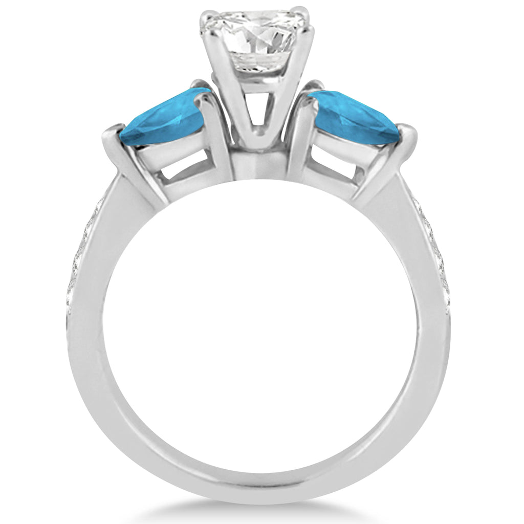 Cushion Diamond & Pear Blue Topaz Engagement Ring 18k White Gold (1.79ct)