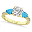 Cushion Diamond & Pear Blue Topaz Engagement Ring 18k Yellow Gold (1.79ct)