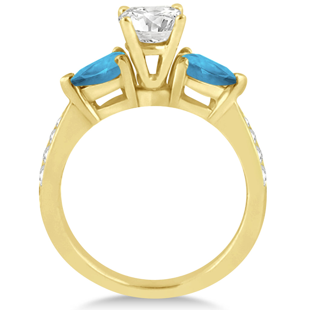 Cushion Diamond & Pear Blue Topaz Engagement Ring 18k Yellow Gold (1.79ct)