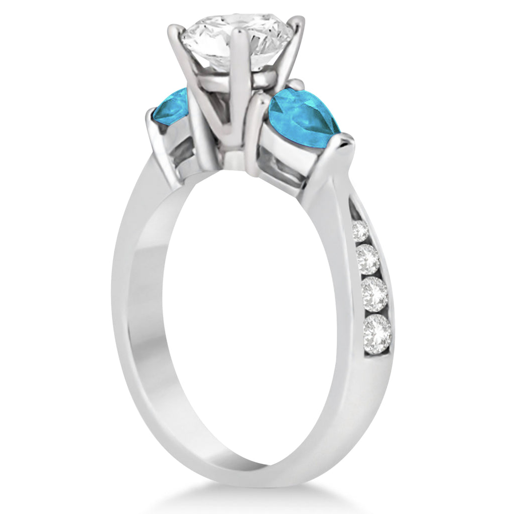 Cushion Diamond & Pear Blue Topaz Engagement Ring in Platinum (1.79ct)