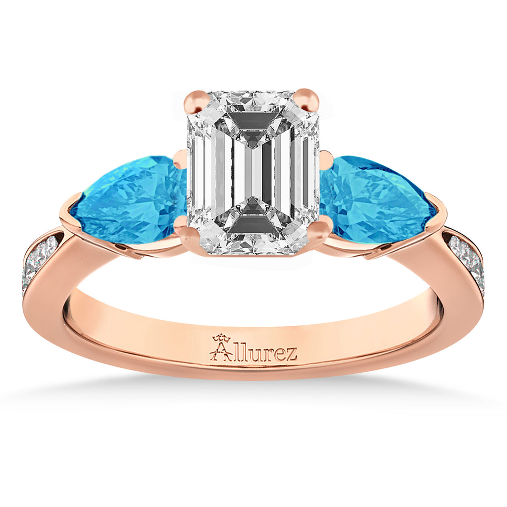 Emerald Diamond & Pear Blue Topaz Engagement Ring 14k Rose Gold (1.79ct)