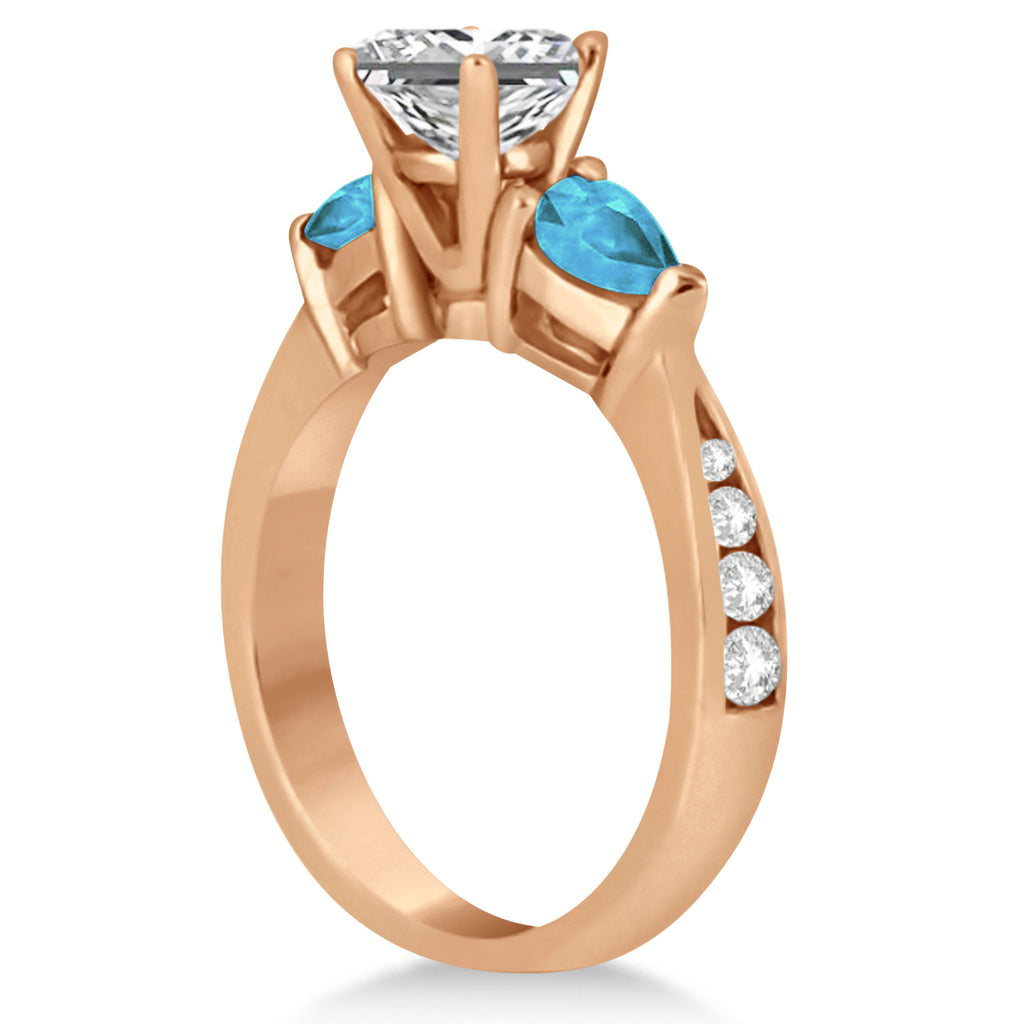 Emerald Diamond & Pear Blue Topaz Engagement Ring 14k Rose Gold (1.79ct)
