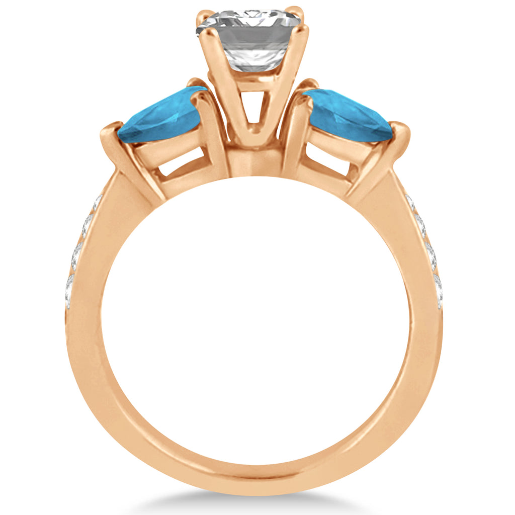 Emerald Diamond & Pear Blue Topaz Engagement Ring 14k Rose Gold (1.79ct)