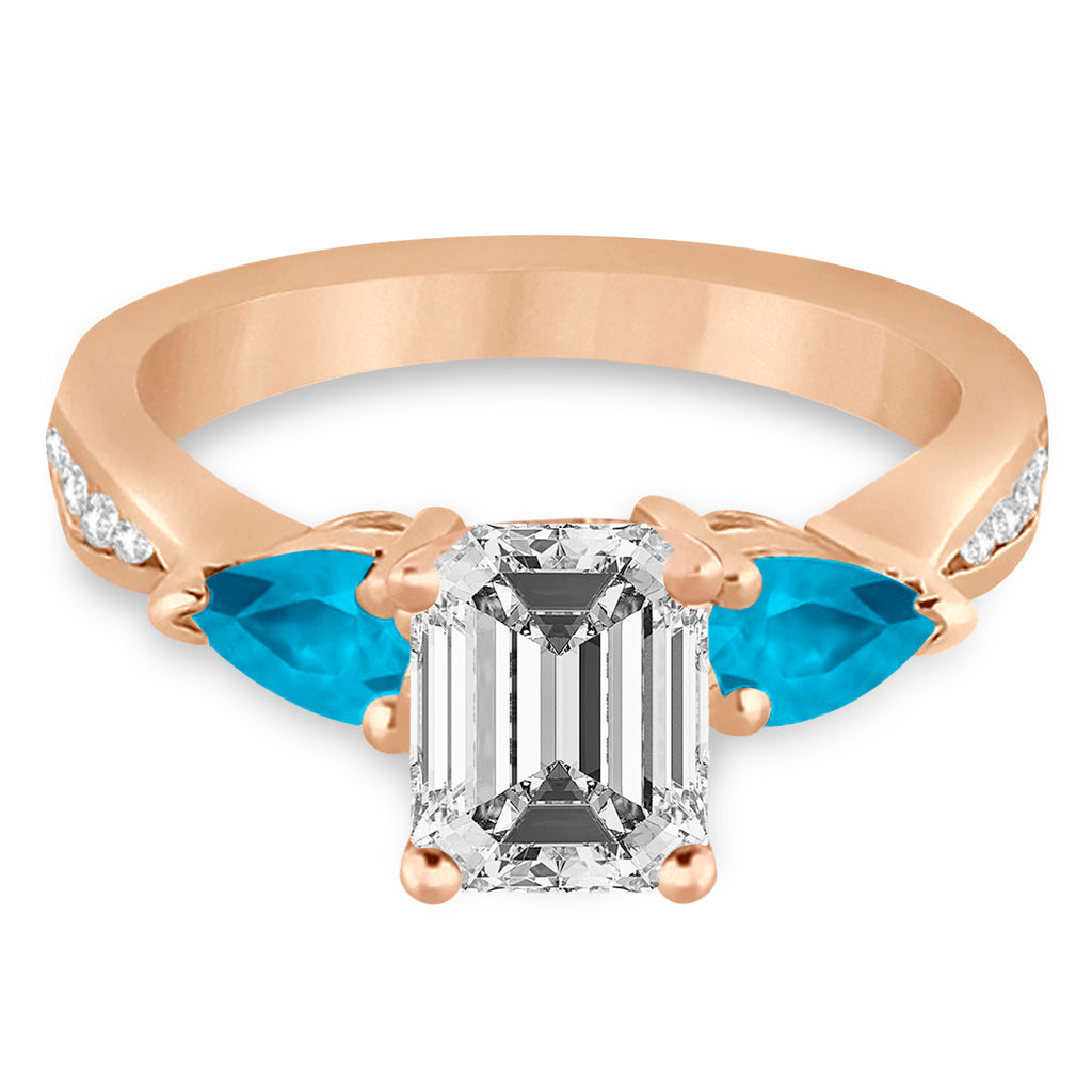 Emerald Diamond & Pear Blue Topaz Engagement Ring 14k Rose Gold (1.79ct)