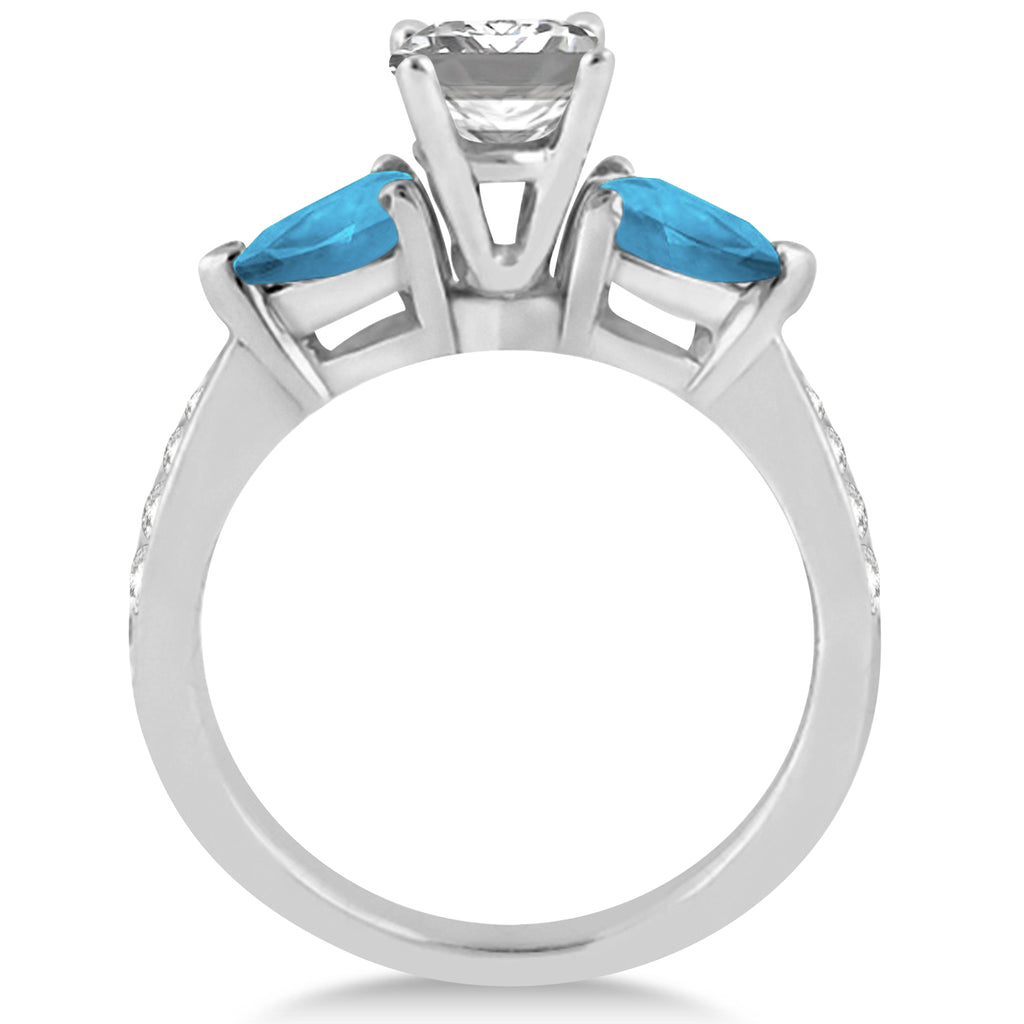 Emerald Diamond & Pear Blue Topaz Engagement Ring 14k White Gold (1.79ct)