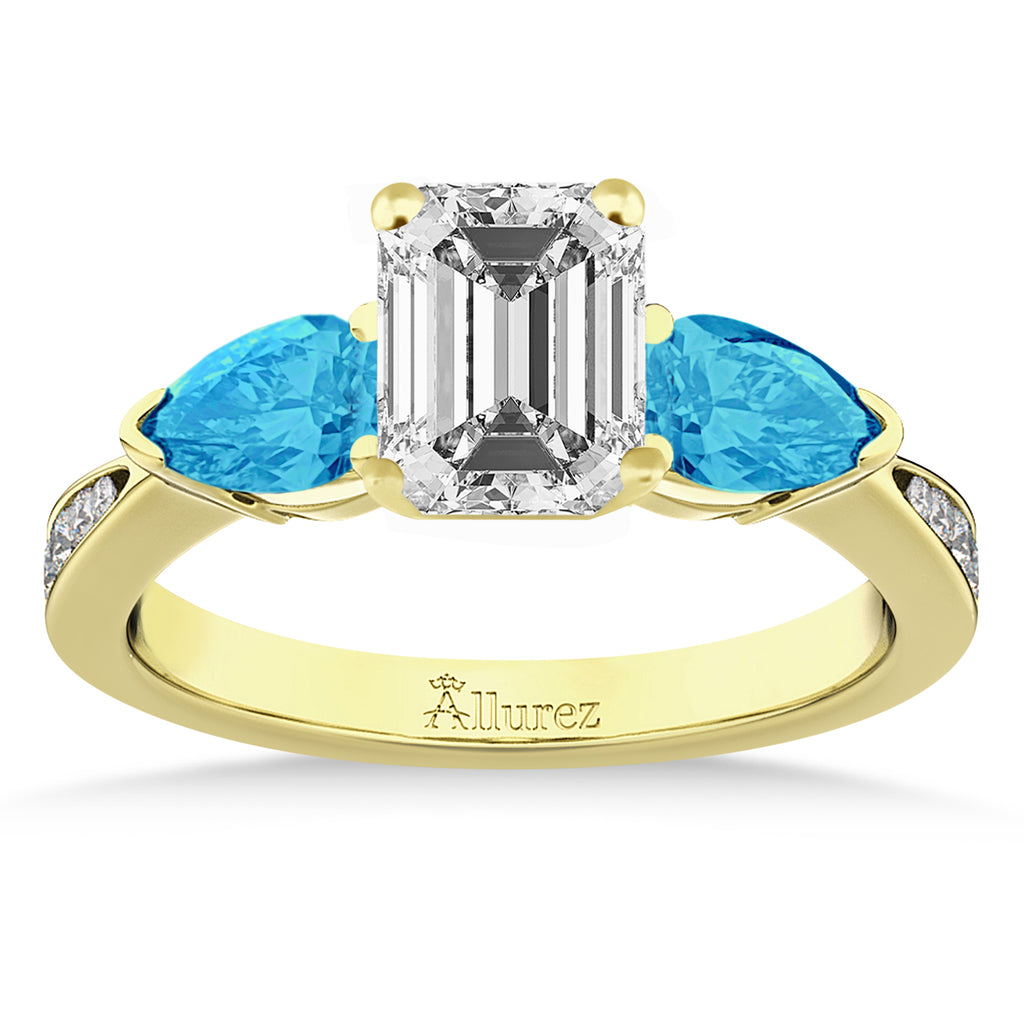 Emerald Diamond & Pear Blue Topaz Engagement Ring 14k Yellow Gold (1.79ct)