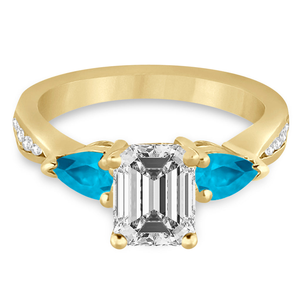 Emerald Diamond & Pear Blue Topaz Engagement Ring 14k Yellow Gold (1.79ct)