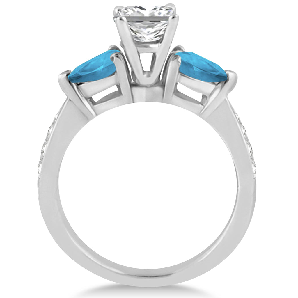 Princess Diamond & Pear Blue Topaz Engagement Ring 14k White Gold (1.79ct)