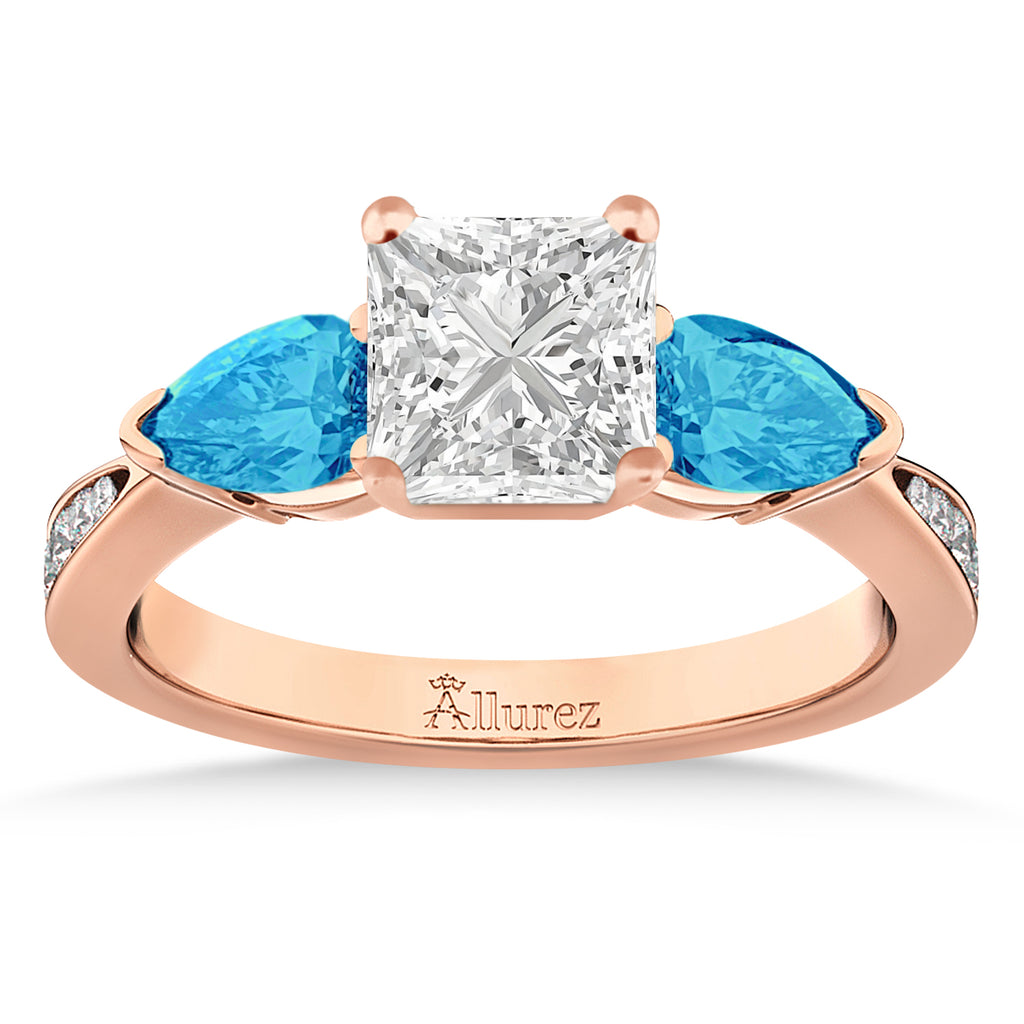 Princess Diamond & Pear Blue Topaz Engagement Ring 18k Rose Gold (1.79ct)