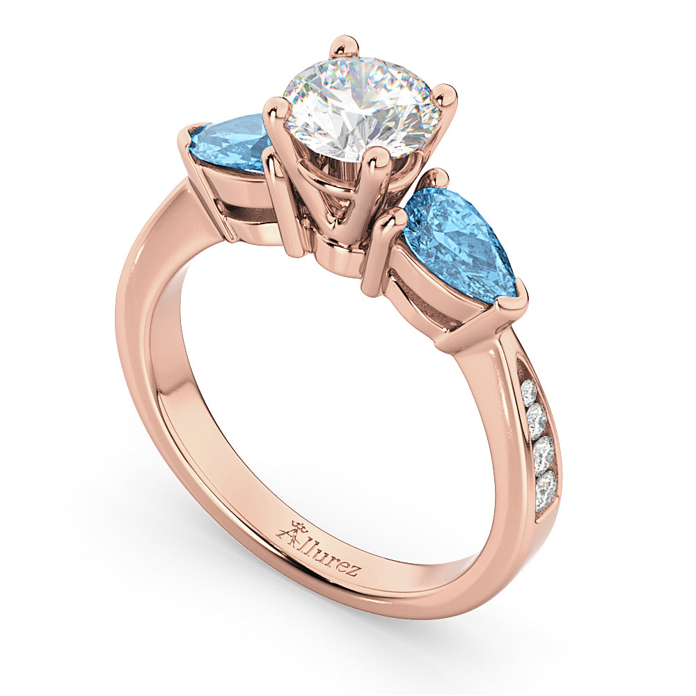 Round Diamond & Pear Blue Topaz Engagement Ring 14k Rose Gold (1.79ct)