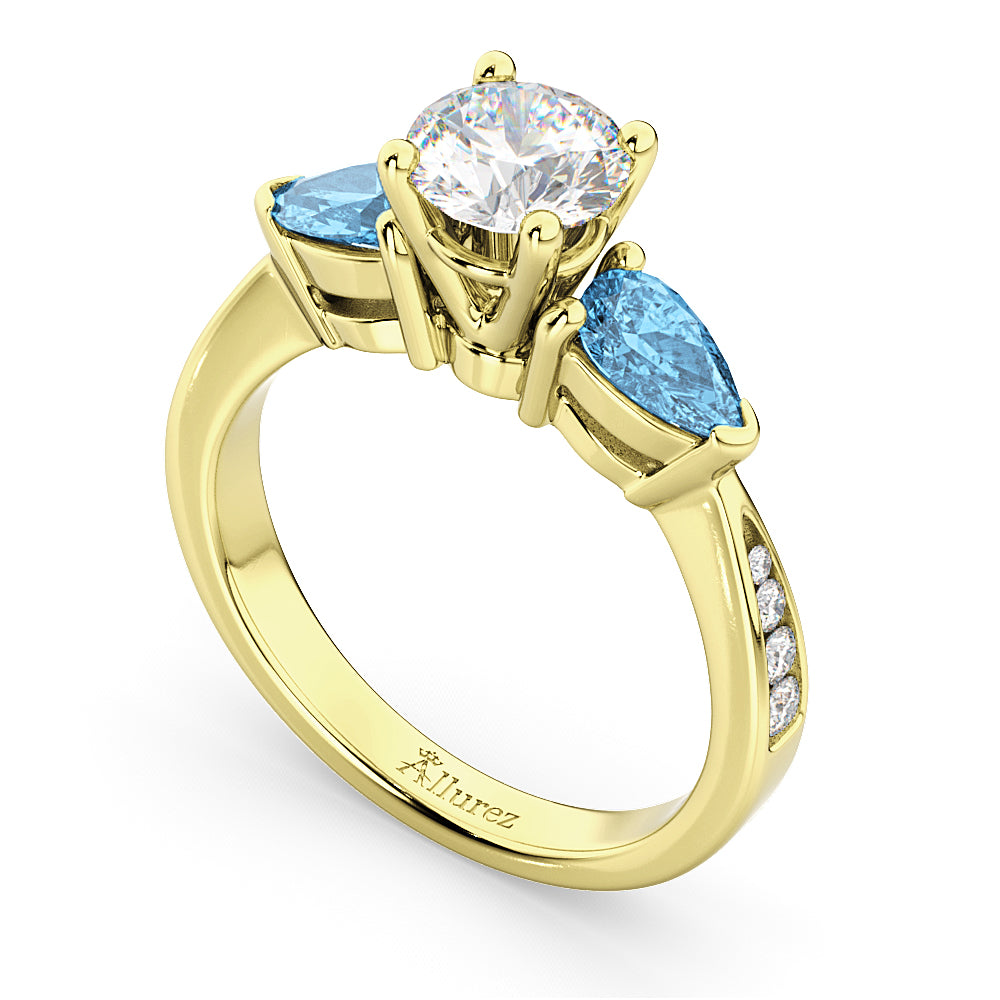 Round Diamond & Pear Blue Topaz Engagement Ring 14k Yellow Gold (1.79ct)