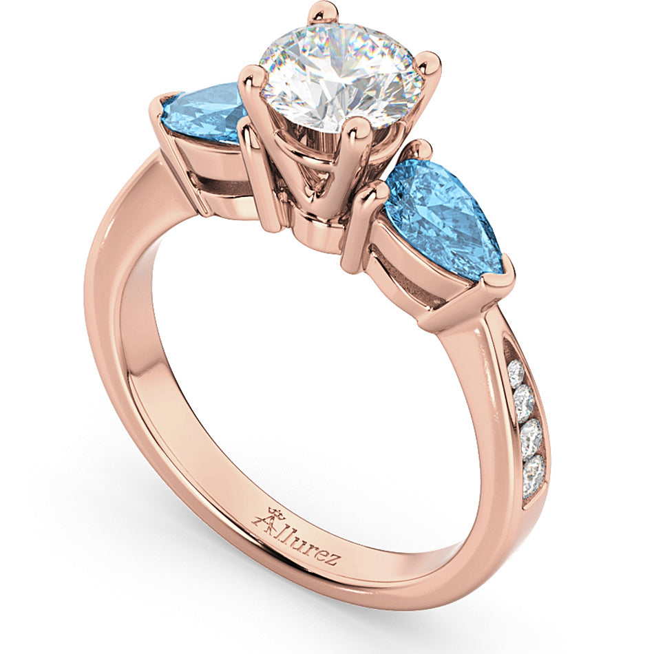 Diamond & Pear Blue Topaz Engagement Ring 14k Rose Gold (0.79ct)