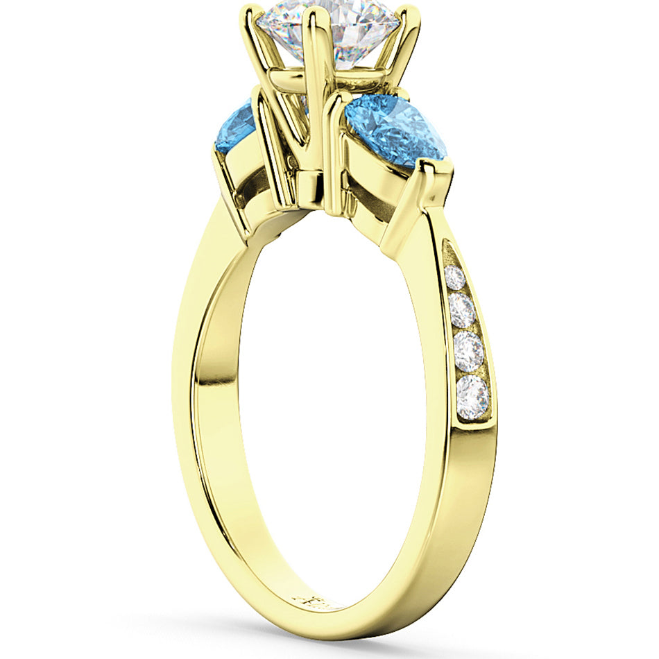 Diamond & Pear Blue Topaz Engagement Ring 14k Yellow Gold (0.79ct)