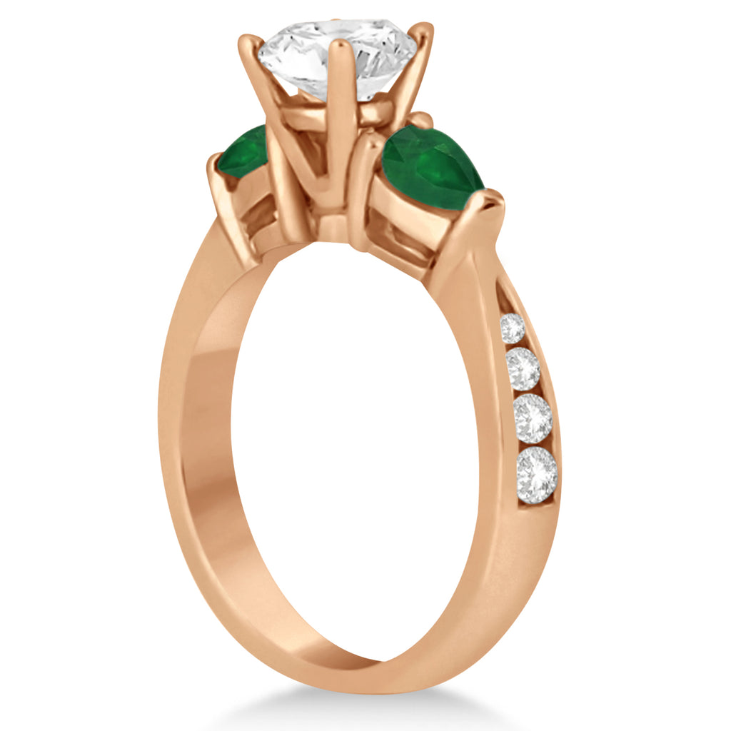 Cushion Diamond & Pear Green Emerald Engagement Ring 14k Rose Gold (1.29ct)