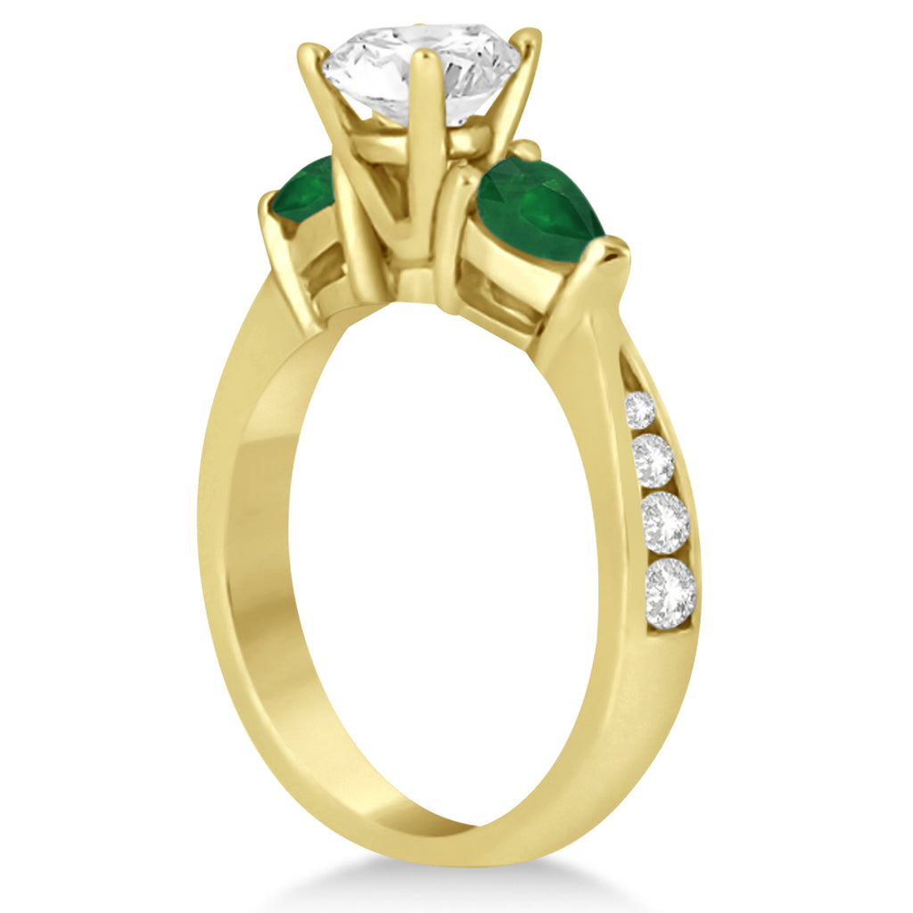 Cushion Diamond & Pear Green Emerald Engagement Ring 14k Yellow Gold (1.29ct)
