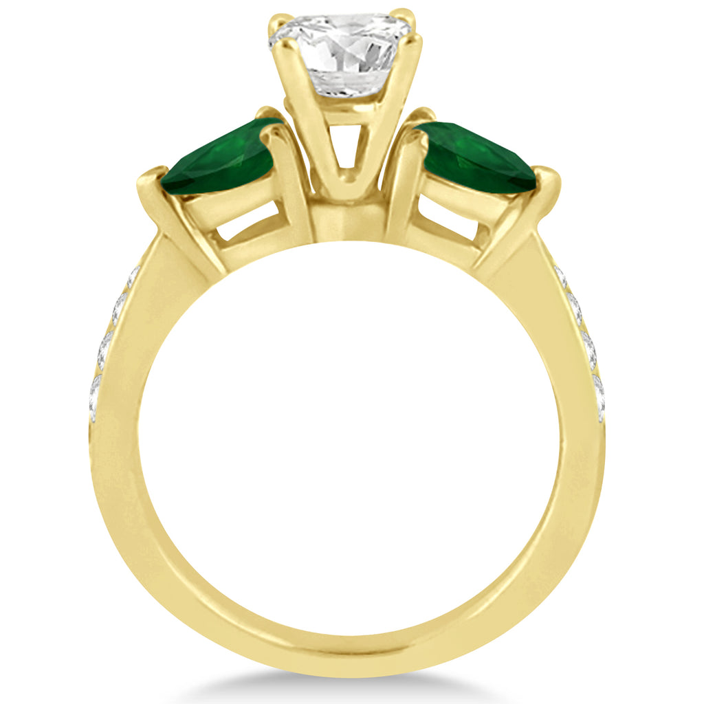 Cushion Diamond & Pear Green Emerald Engagement Ring 14k Yellow Gold (1.29ct)