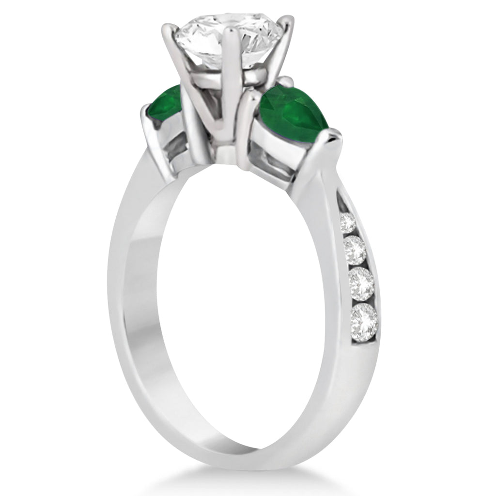 Cushion Diamond & Pear Green Emerald Engagement Ring 18k White Gold (1.29ct)