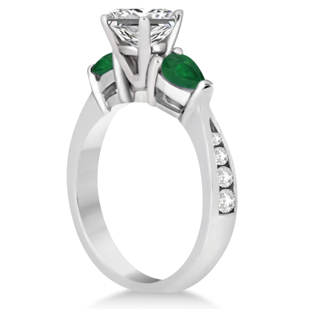 Emerald Diamond & Pear Green Emerald Engagement Ring 14k White Gold (1.29ct)