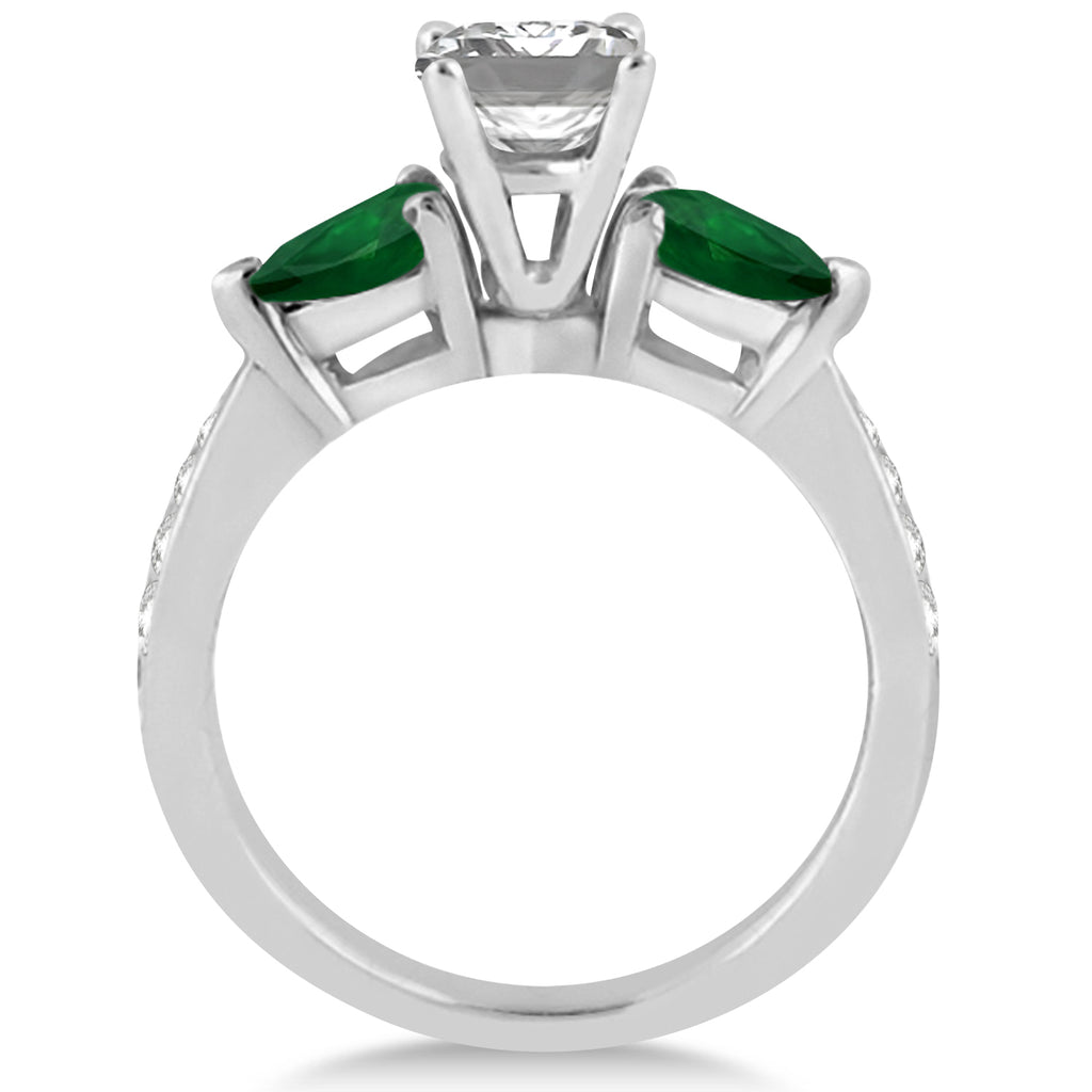 Emerald Diamond & Pear Green Emerald Engagement Ring 14k White Gold (1.29ct)