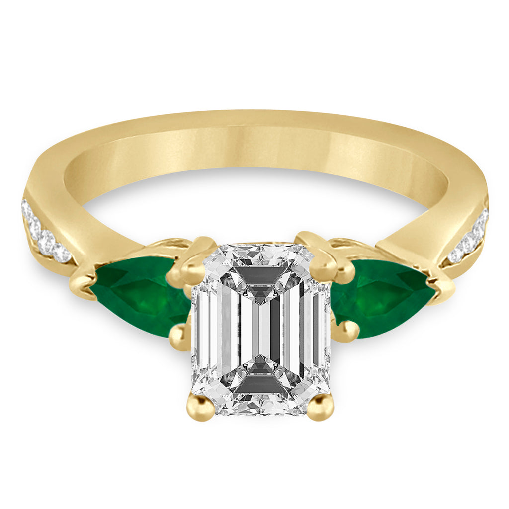 Emerald Diamond & Pear Green Emerald Engagement Ring 14k Yellow Gold (1.29ct)