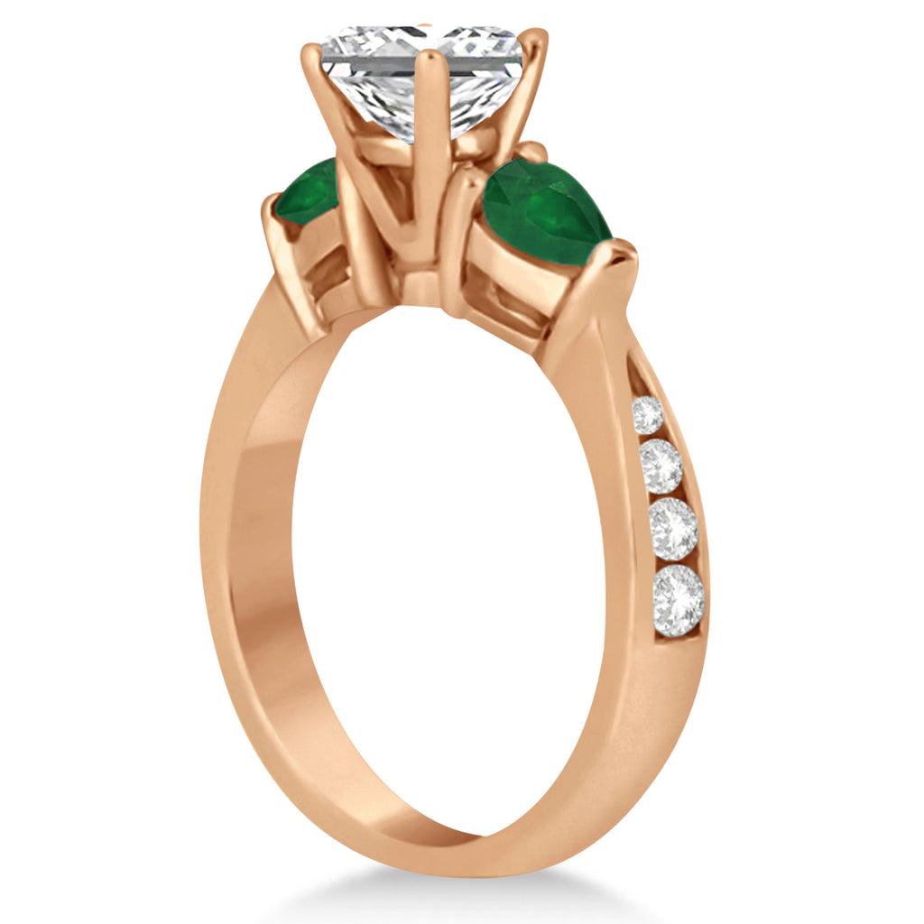 Princess Diamond & Pear Green Emerald Engagement Ring 14k Rose Gold (1.29ct)