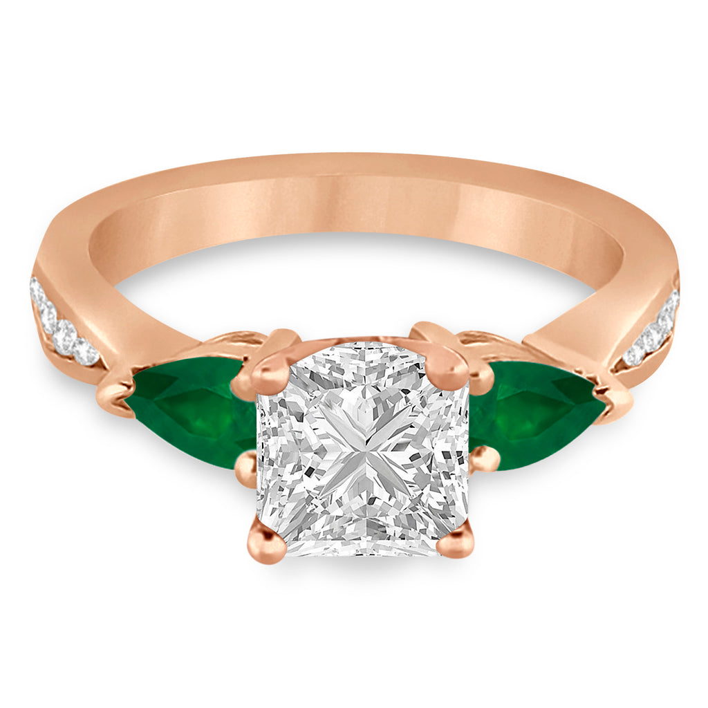 Princess Diamond & Pear Green Emerald Engagement Ring 14k Rose Gold (1.29ct)