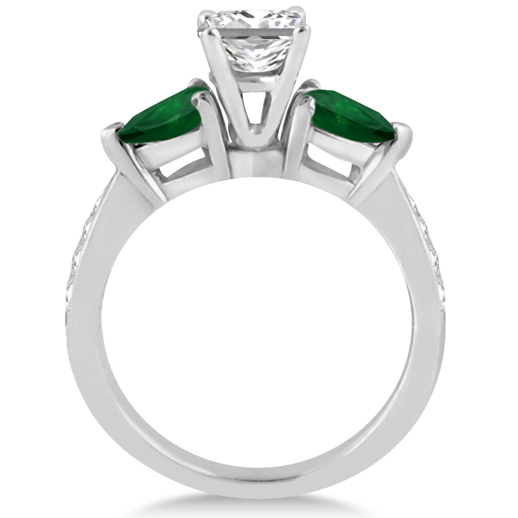 Princess Diamond & Pear Green Emerald Engagement Ring 14k White Gold (1.29ct)