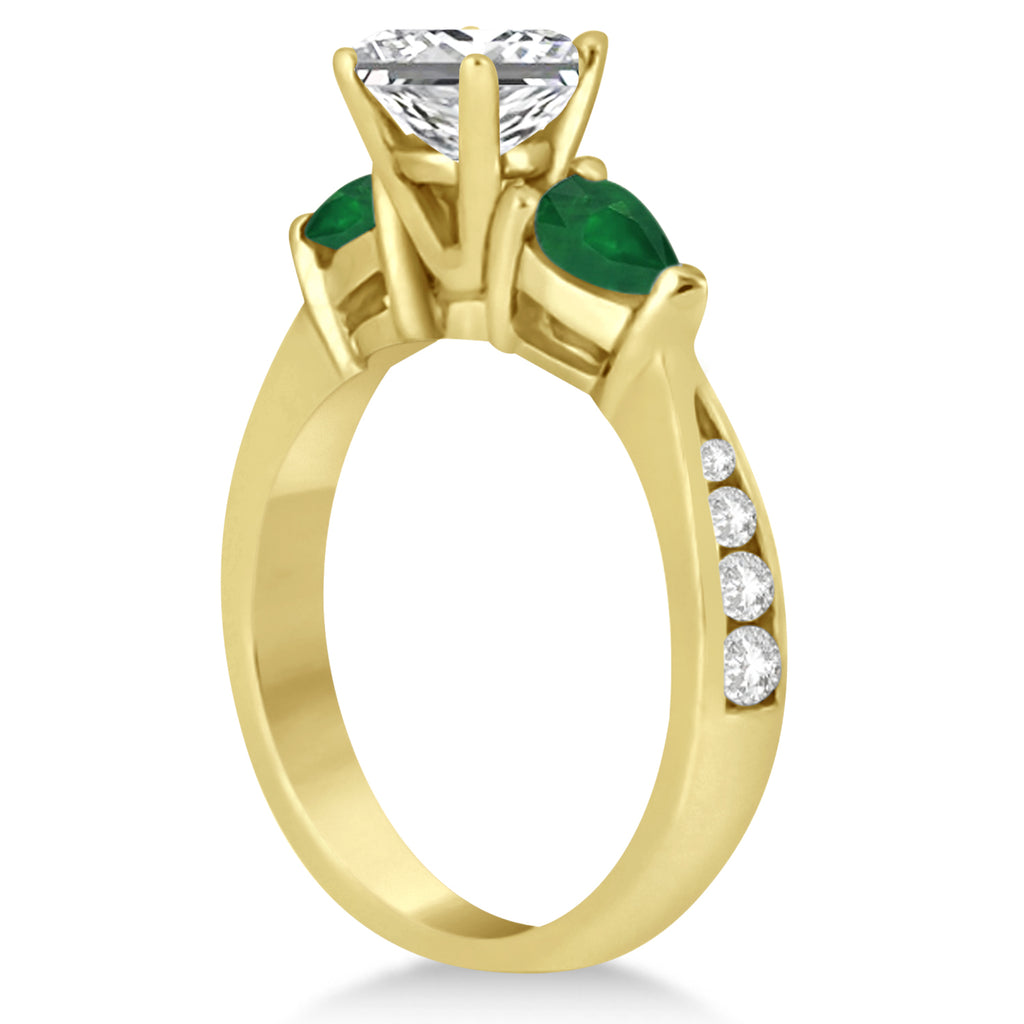 Princess Diamond & Pear Green Emerald Engagement Ring 14k Yellow Gold (1.29ct)