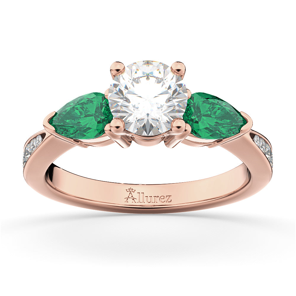 Round Diamond & Pear Green Emerald Engagement Ring 14k Rose Gold (1.29ct)