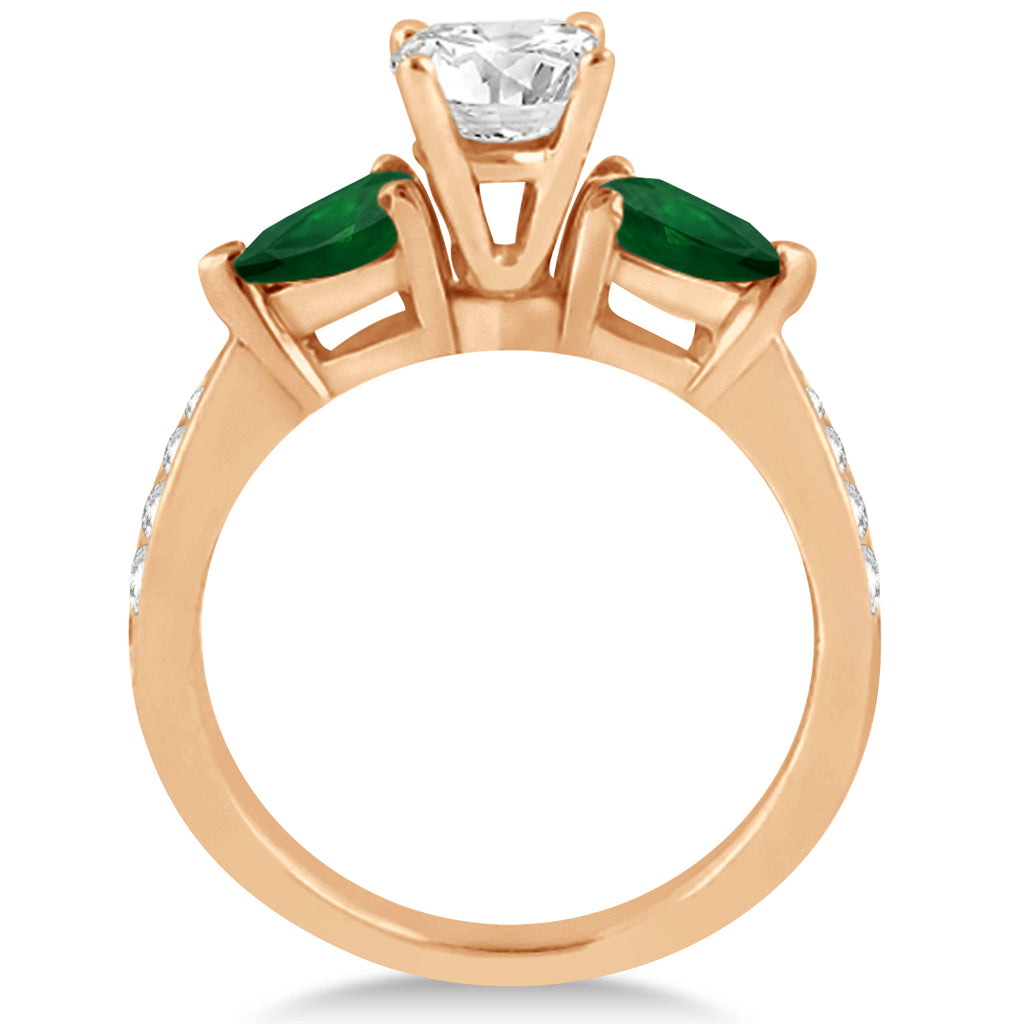Round Diamond & Pear Green Emerald Engagement Ring 14k Rose Gold (1.29ct)