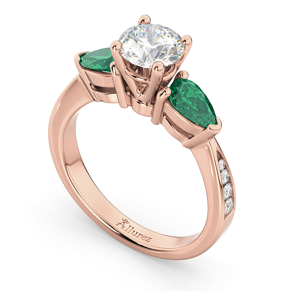 Round Diamond & Pear Green Emerald Engagement Ring 18k Rose Gold (1.29ct)