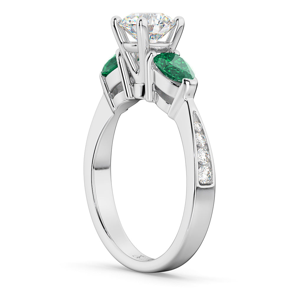 Round Diamond & Pear Green Emerald Engagement Ring 18k White Gold (1.29ct)