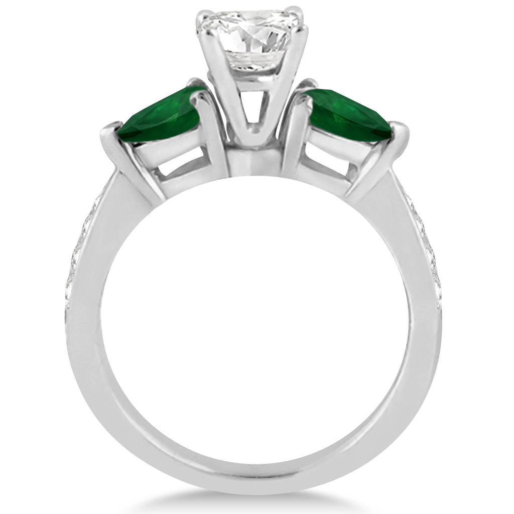 Cushion Diamond & Pear Green Emerald Engagement Ring in Platinum (1.79ct)