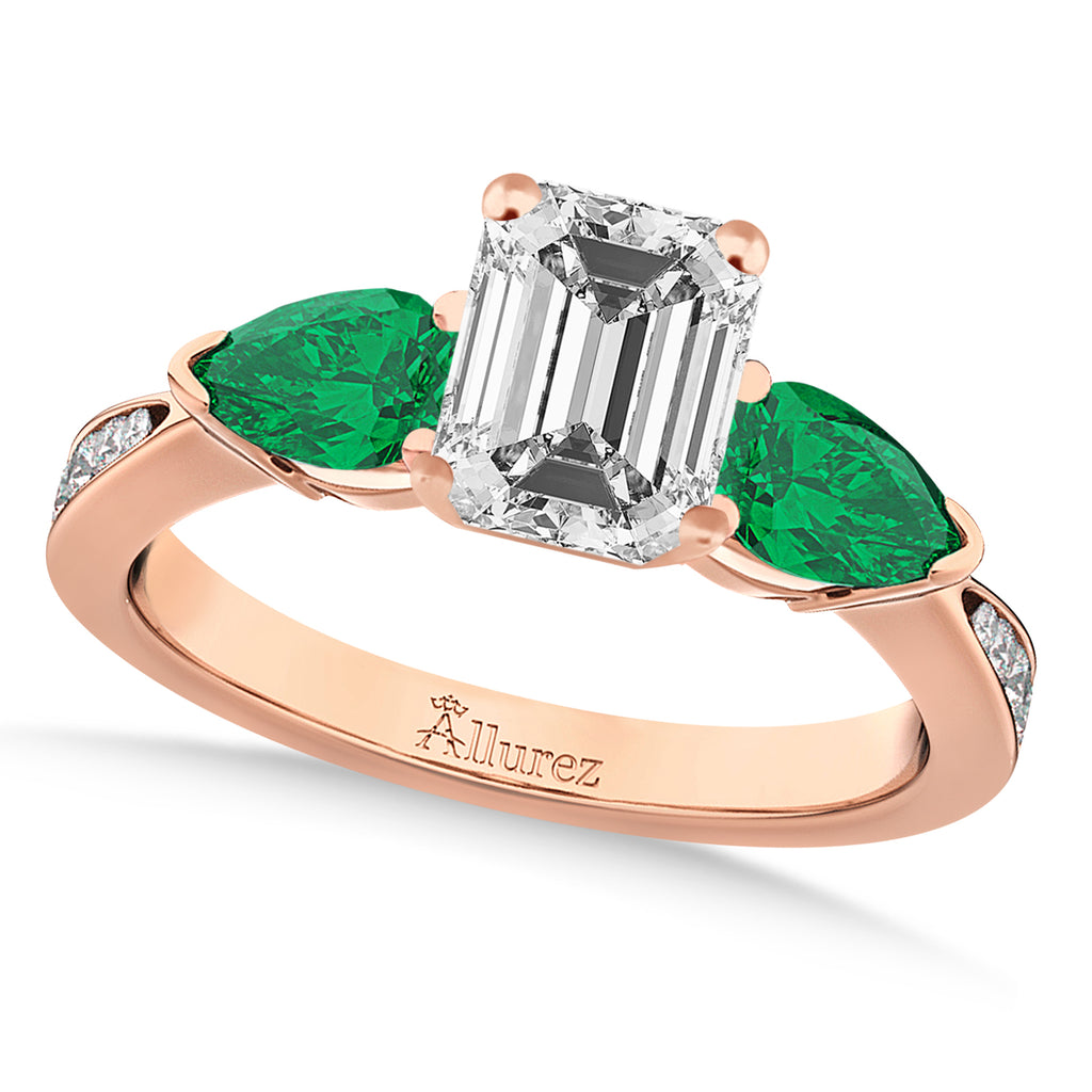 Emerald Diamond & Pear Green Emerald Engagement Ring 14k Rose Gold (1.79ct)