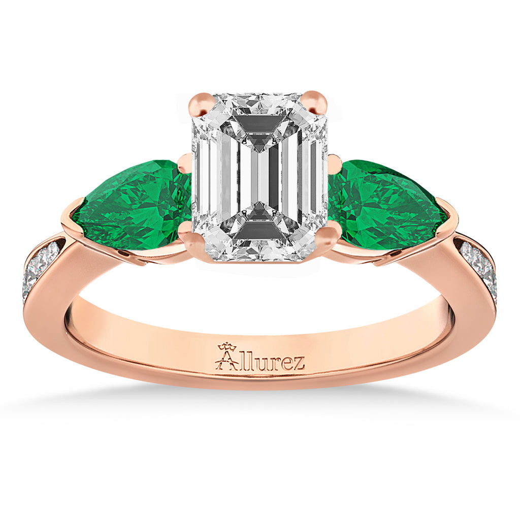 Emerald Diamond & Pear Green Emerald Engagement Ring 14k Rose Gold (1.79ct)