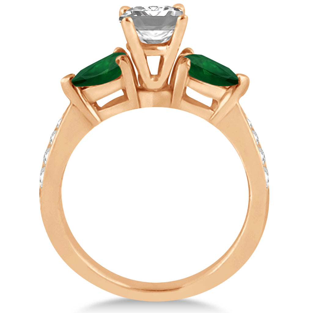 Emerald Diamond & Pear Green Emerald Engagement Ring 14k Rose Gold (1.79ct)