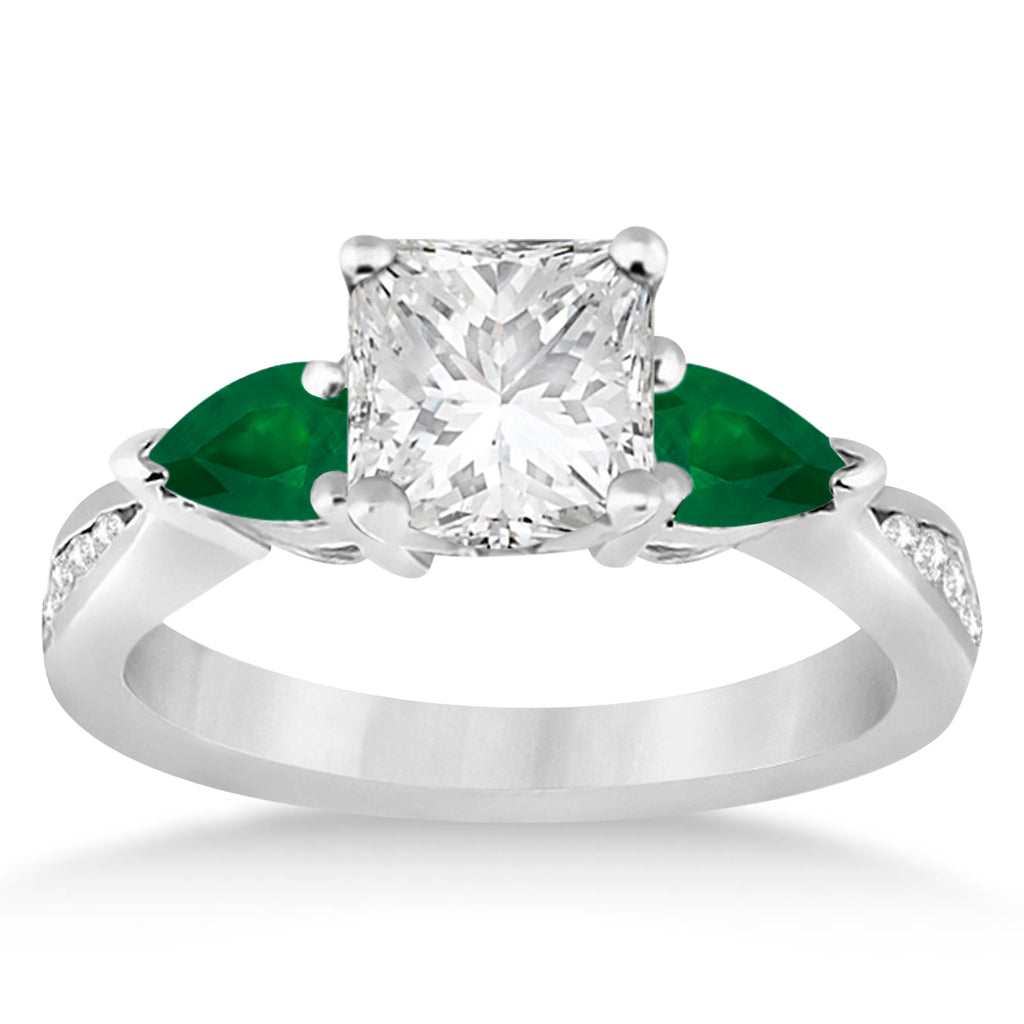 Emerald Diamond & Pear Green Emerald Engagement Ring in Palladium (1.79ct)