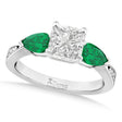 Princess Diamond & Pear Green Emerald Engagement Ring 18k White Gold (1.79ct)
