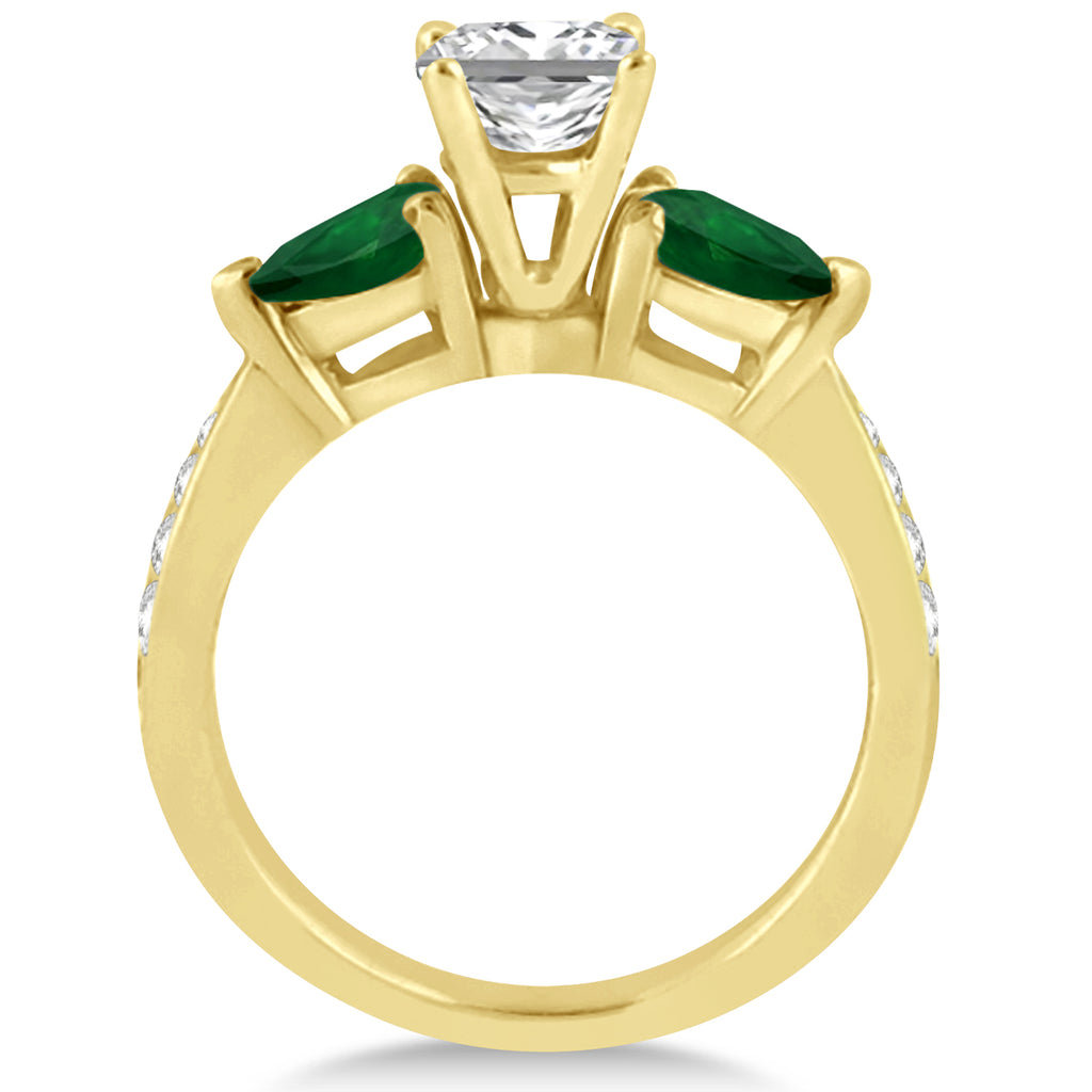 Princess Diamond & Pear Green Emerald Engagement Ring 18k Yellow Gold (1.79ct)