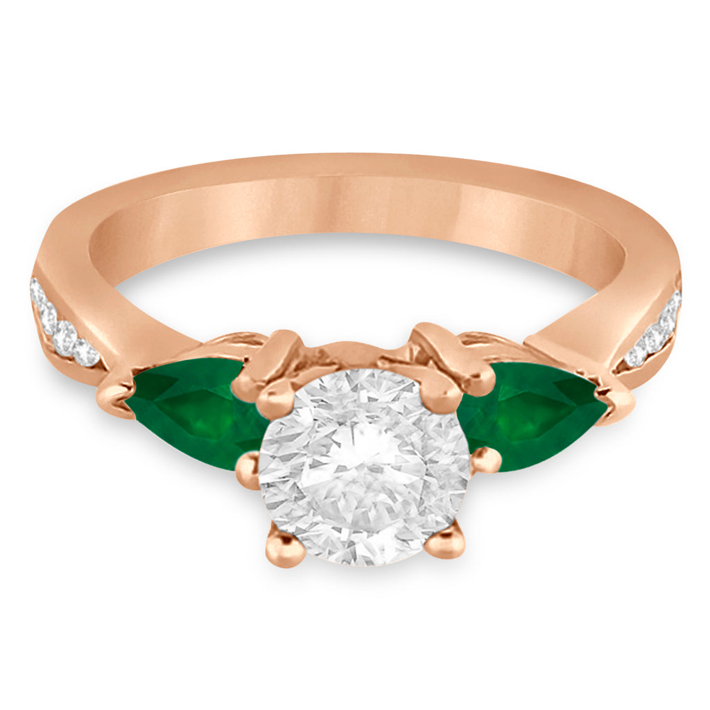Round Diamond & Pear Green Emerald Engagement Ring 14k Rose Gold (1.79ct)